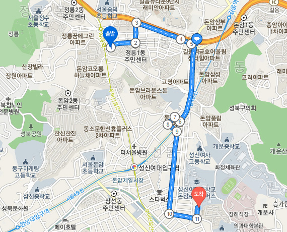 성신여대-찾아오시는길-돈암수정캠퍼스-자가용-아리랑고개출발